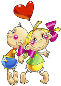 Petits amoureux sous un ciel de coeurs